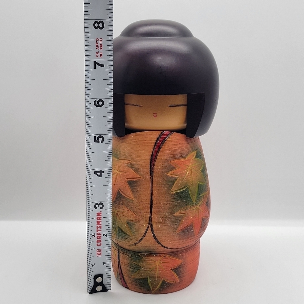 Wooden Doll with Autumn Leaves Seigaku Ando Kokeshi Doll | Approx. 8" VTG Rare - Picture 7 of 9